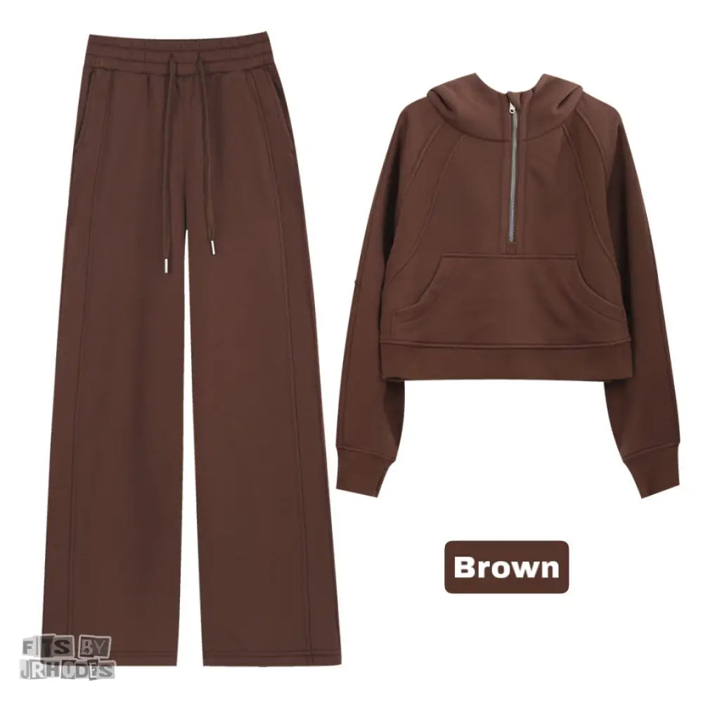 Scuba Half-Zip Hoodie set Small/2 / Brown
