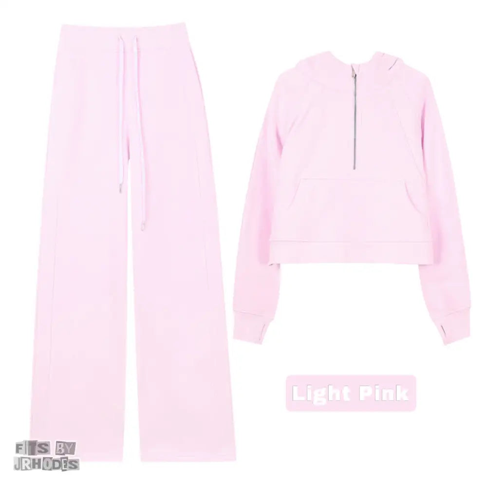 Scuba Half-Zip Hoodie set Small/2 / Light Pink
