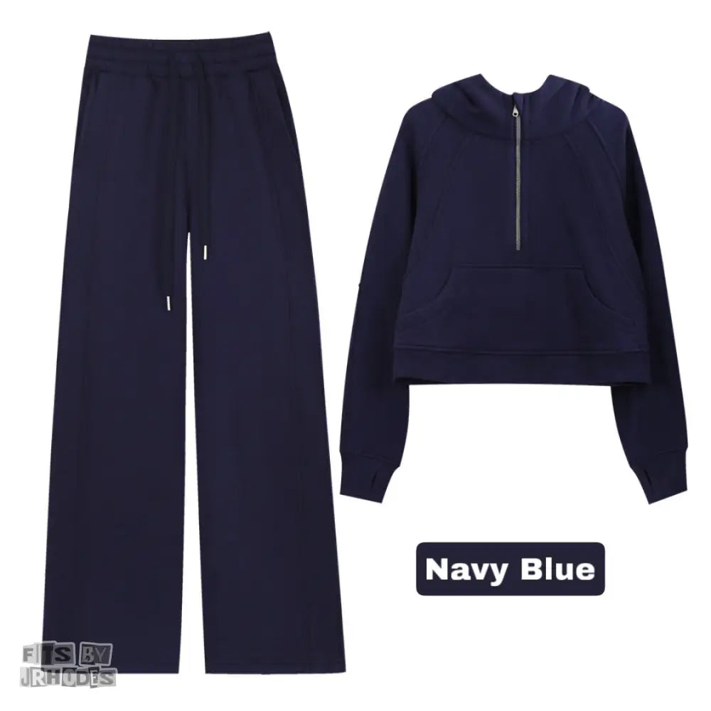 Scuba Half-Zip Hoodie set Small/2 / Navy Blue