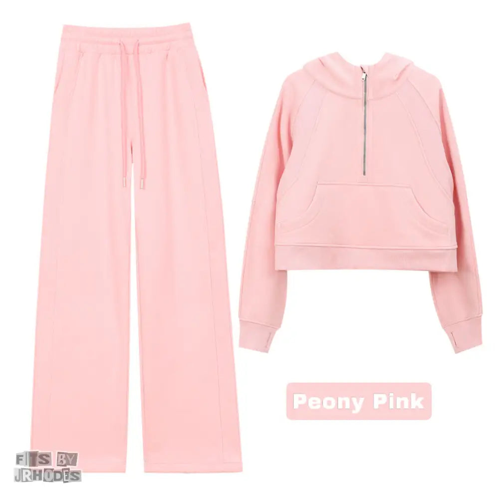 Scuba Half-Zip Hoodie set Small/2 / Peony Pink